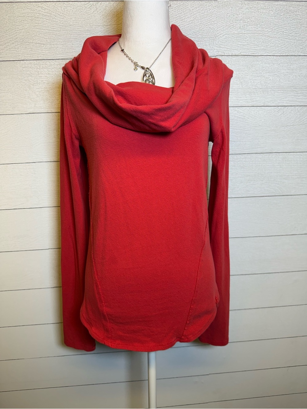 We The Free Red Cowl Neck Long Sleeve Top Cotton blend Size XL